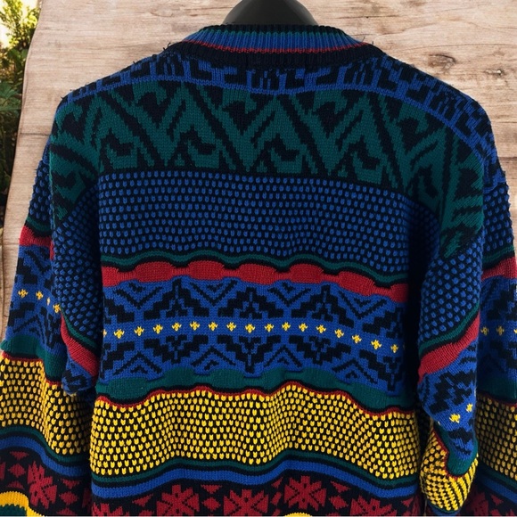 Vintage Multi-Colored Acrylic Crew Neck Geometric Sweater by Lightening Bolt - Picture 8 of 10